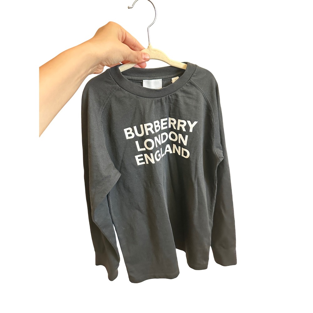 Burberry London England Kids Black Long Sleeve Logo T-Shirt Size 8Y 128cm
